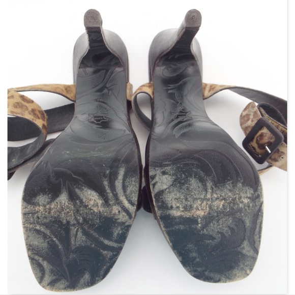 Donald J. Pliner Leopard Calf Hair Buckled Ankle Strap Platform Heel Sandals 7 - Picture 6 of 7